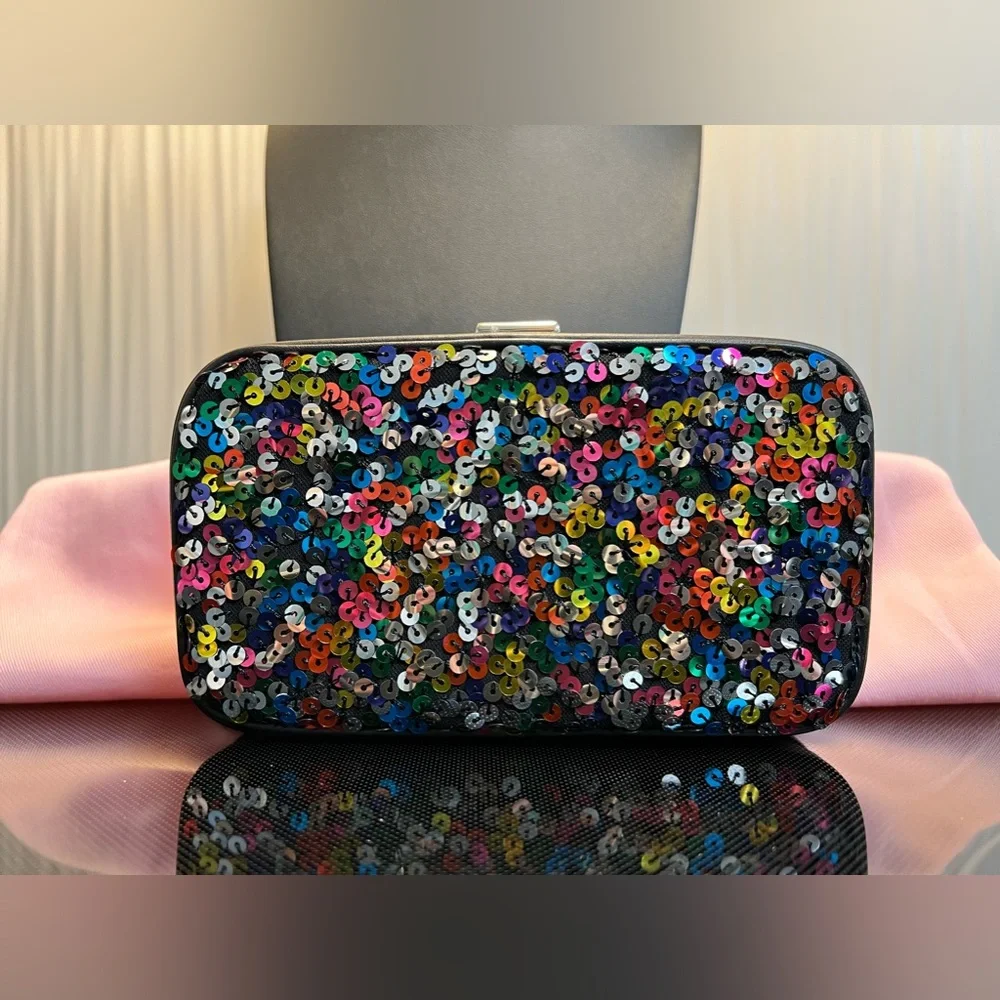 New Kate Spade Tonight Sequins Embellished Leather Crossbody Clutch